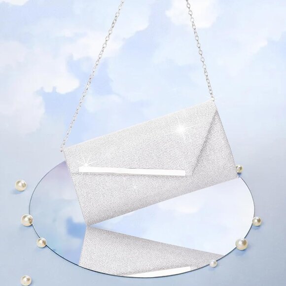 🆕Women Silver Sequin Glitter Evening Bag, Formal Envelope Clutch Purse - Picture 2 of 7